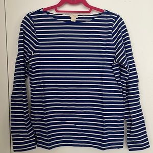 J. Crew blue boat neck long sleeve striped shirt